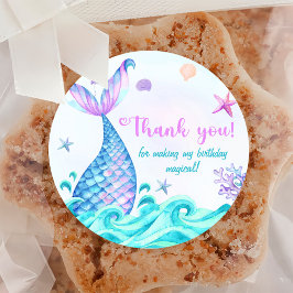 Adesivo Redondo Festa de primeiro aniversario de Sereia