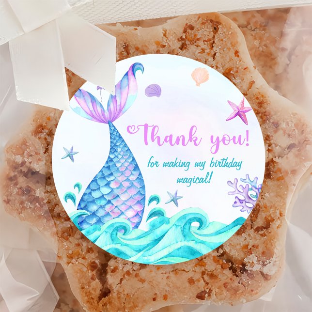 Adesivo Redondo Festa de primeiro aniversario de Sereia (Criador carregado)