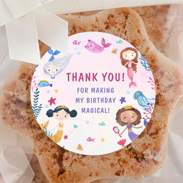 Adesivo Redondo Festa de primeiro aniversario de Sereia (Criador carregado)