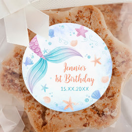 Adesivo Redondo Festa de primeiro aniversario de Sereia