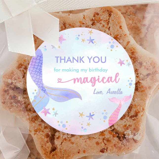 Adesivo Redondo Festa de primeiro aniversario de Sereia (Criador carregado)