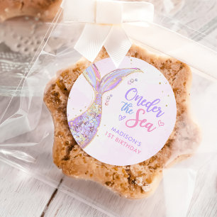 Adesivo Redondo Festa de primeiro aniversario de Sereia