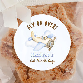 Adesivo Redondo Festa de primeiro aniversario de Tema de Avião de 