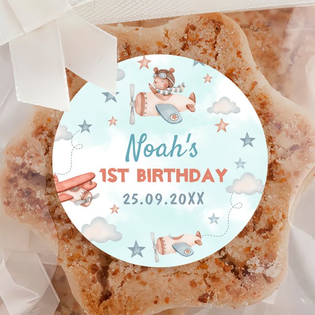 Adesivo Redondo Festa de primeiro aniversario de Tema de Avião de  (Criador carregado)