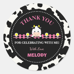 Adesivo Redondo Festa de primeiro aniversario de vaqueiro rosa dos