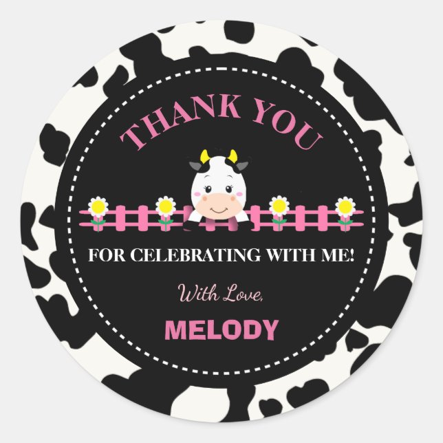 Adesivo Redondo Festa de primeiro aniversario de vaqueiro rosa dos (Frente)