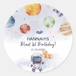 Adesivo Redondo Festa de primeiro aniversario do Astronauta Outer 