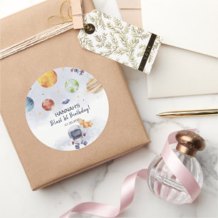 Adesivo Redondo Festa de primeiro aniversario do Astronauta Outer