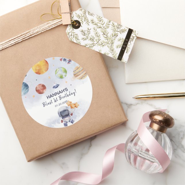 Adesivo Redondo Festa de primeiro aniversario do Astronauta Outer  (Presentear)