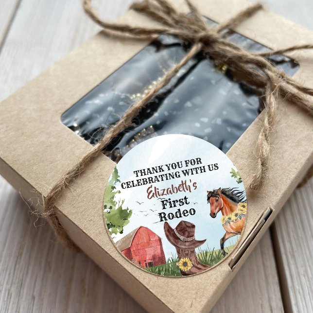 Adesivo Redondo Festa de primeiro aniversario do Barn de Cavalo do (Criador carregado)