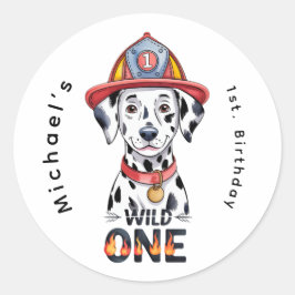 Adesivo Redondo Festa de primeiro aniversario do Bombeiro Dalmacia