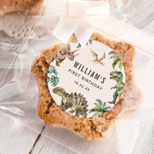 Adesivo Redondo Festa de primeiro aniversario do Dinossauro de Aqu