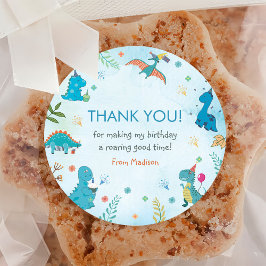 Adesivo Redondo Festa de primeiro aniversario do Dinossauro Gato