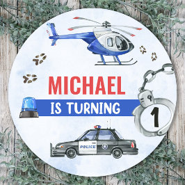 Adesivo Redondo Festa de primeiro aniversario do Garoto Policial