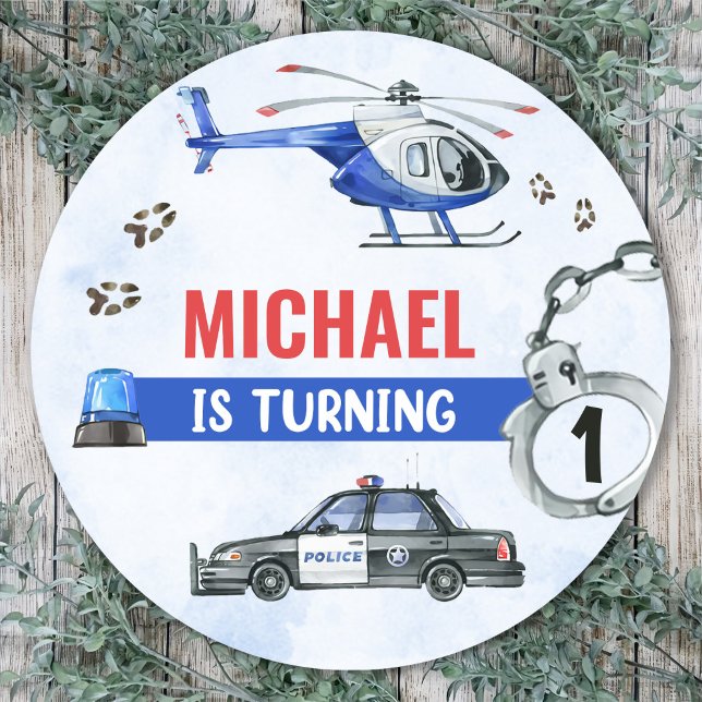 Adesivo Redondo Festa de primeiro aniversario do Garoto Policial (Criador carregado)