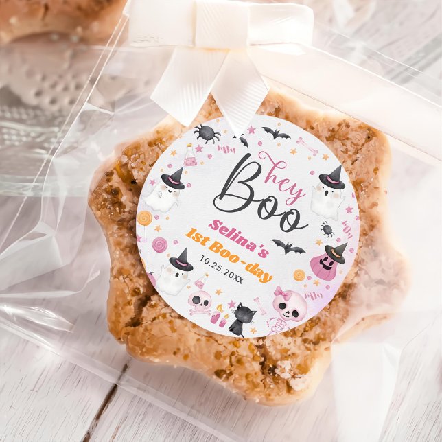 Adesivo Redondo Festa de primeiro aniversario do Halloween Ghost (Criador carregado)
