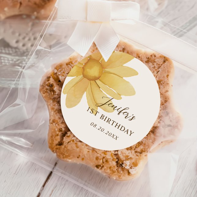 Adesivo Redondo Festa de primeiro aniversario Floral Bohemian Yell (Criador carregado)