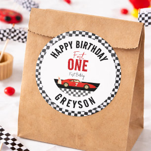 Adesivo Redondo Festa de primeiro aniversario Rápido de Um Carro