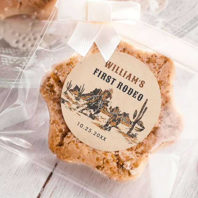 Adesivo Redondo Festa de primeiro aniversario Rodeo Ocidental (Criador carregado)