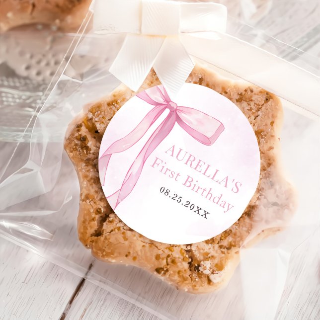 Adesivo Redondo Festa de primeiro aniversario Rosa (Criador carregado)