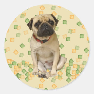 Adesivo Redondo Festa de Pug na Terra Pintada à Mão