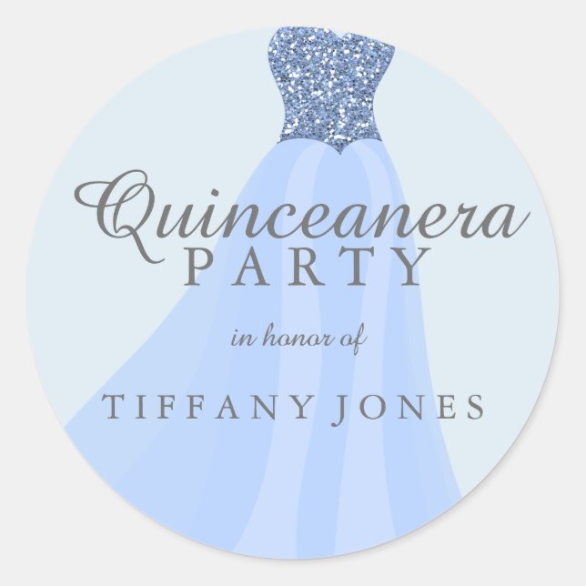 Adesivo Redondo Festa de Quinceanera Glitter Azul (Frente)