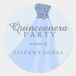 Adesivo Redondo Festa de Quinceanera Glitter Azul