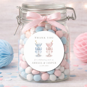 Adesivo Redondo Festa de Revelação do Sexo do Bebê Ele ou Ela Mart