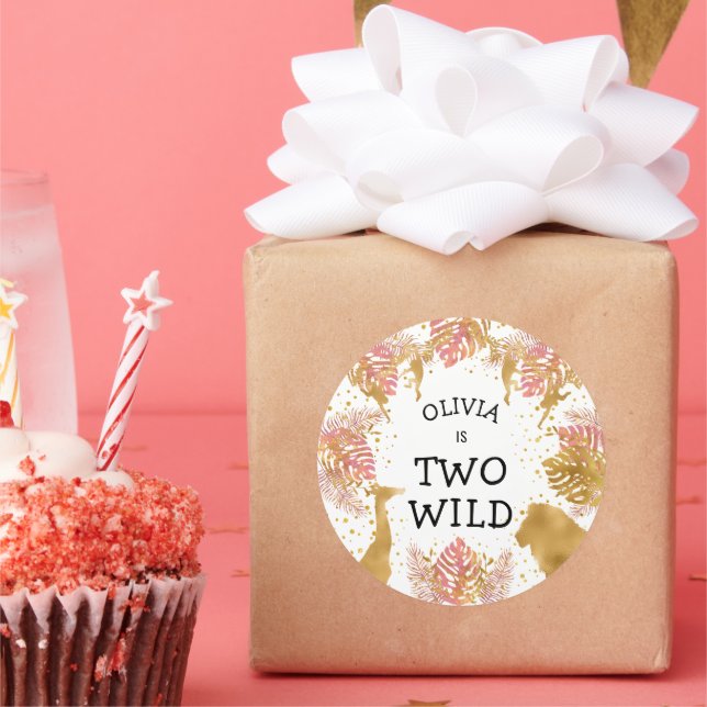 Adesivo Redondo Festa de segundos aniversários Rosa Dourada Safari (Festa)