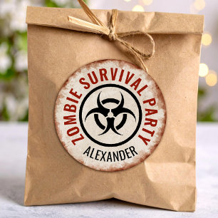 Adesivo Redondo Festa de sobrevivência de zumbi enferrujada