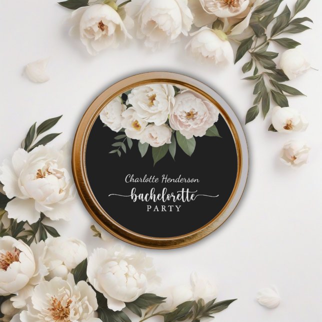 Adesivo Redondo Festa de solteira Floral Preta E Branca (Criador carregado)