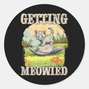 Adesivo Redondo Festa de Solteira Meowdy Cowgirl Cowboy Gato Noiva
