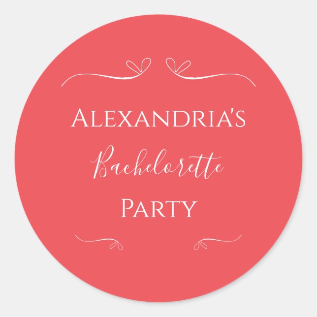 Adesivo Redondo Festa de solteira Vermelha Rosa Moderna (Frente)