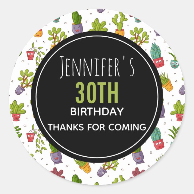 Adesivo Redondo Festa de Suculentos Cactus Bonitos Obrigado (Frente)