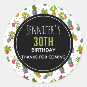 Adesivo Redondo Festa De Suculentos De Cactus Bonitos Obrigado