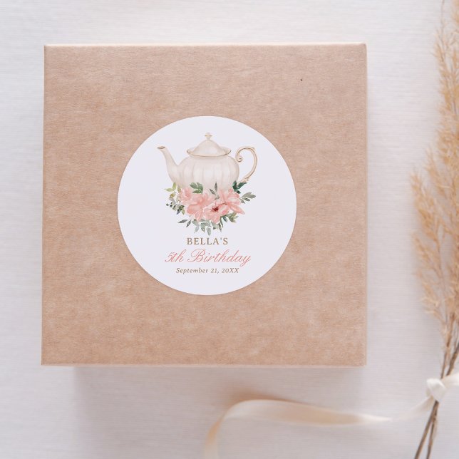 Adesivo Redondo Festa de Tea Floral Aniversário (Criador carregado)