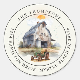 Adesivo Redondo Festa de Trator de Aniversário da Fazenda Vintage