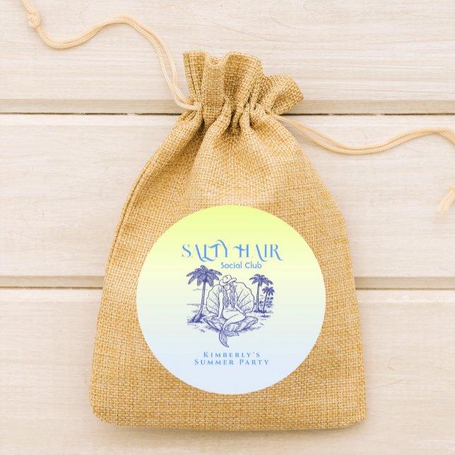 Adesivo Redondo Festa de Verão de Cowgirl da Sereia Azul Costeira (Criador carregado)