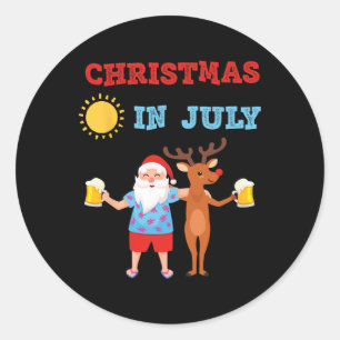 Adesivo Redondo Festa de Verão Havaiana Papai Noel Rena Natal Em