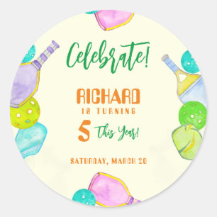 Adesivo Redondo Festa Desportiva Pickleball em Aquarela Pensava An