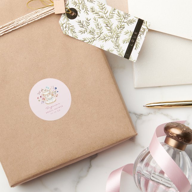 Adesivo Redondo Festa do Chá Rosa Rubor (Blush Pink Tea Party Classic Round Sticker by Painted Paperie
)