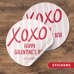 Adesivo Redondo Festa do Dia de Galentine com Desenho à Mão XOXO