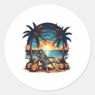 Adesivo Redondo Festa Engraçado de Summerwin Skeleton Beach Hallow
