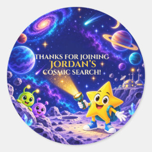 Adesivo Redondo Festa Espacial Personalizada para Crianças no Espa