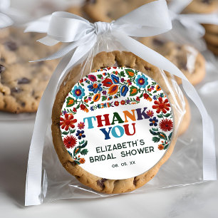 Adesivo Redondo Festa Floral Colorida de Bordado Flor Obrigada