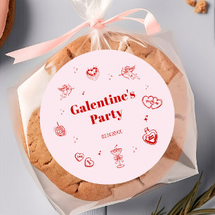 Adesivo Redondo Festa Galentine da Coquete Vermelha Feminina