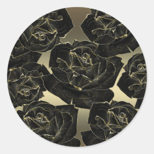 Adesivo Redondo Festa Glamour Rosa Dourado e Preto Elegante Clássi