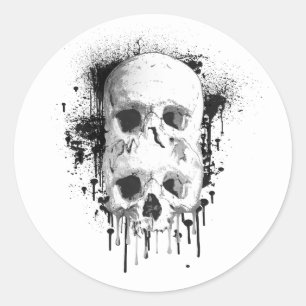 Adesivo Redondo Festa Gráfica de Tinta Preta Skull Drip