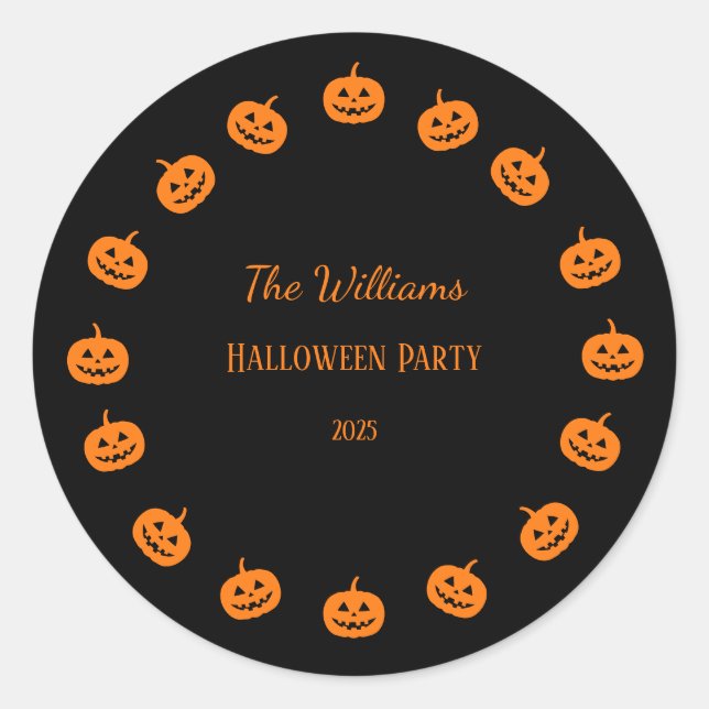 Adesivo Redondo Festa Laranja do Dia das Bruxas (Frente)