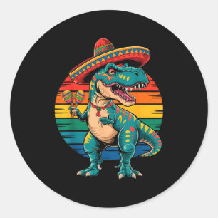 Adesivo Redondo Festa mexicana dinossauro retrô cinco de maio somb